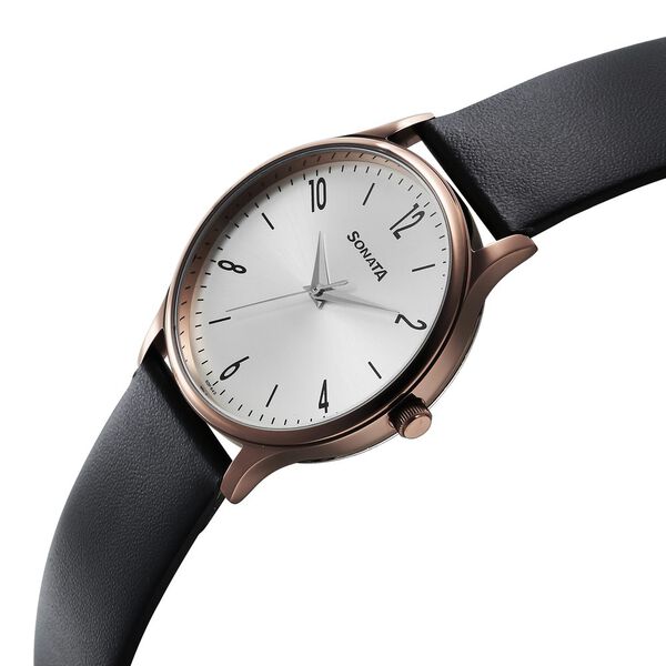 Sonata 77105QL03 | Sonata Aspire Quartz Analog Silver Dial Leather Strap Watch for Men