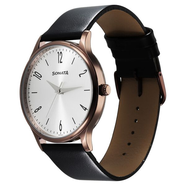 Sonata 77105QL03 | Sonata Aspire Quartz Analog Silver Dial Leather Strap Watch for Men
