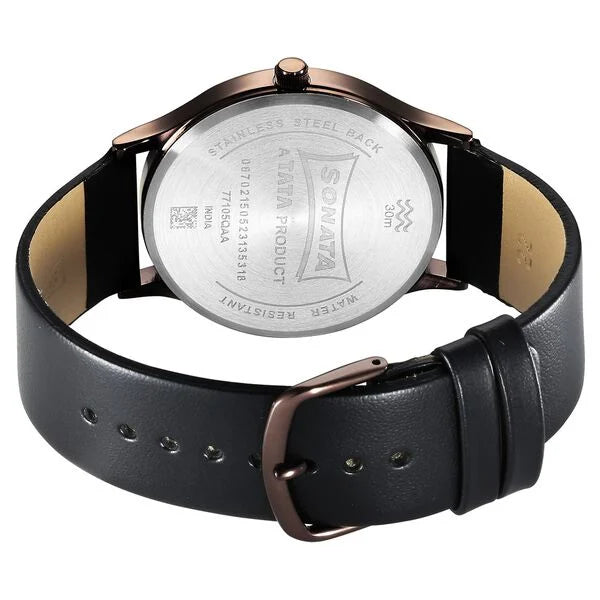 Sonata 77105QL03 | Sonata Aspire Quartz Analog Silver Dial Leather Strap Watch for Men