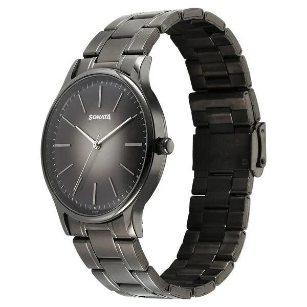 Sonata 77105QM07 | Sonata Aspire Quartz Analog Grey Dial Stainless Steel Strap Watch For Men