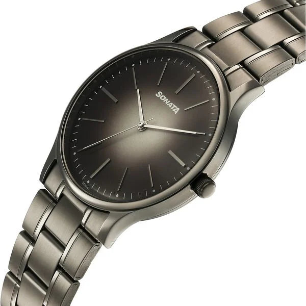 Sonata 77105QM07 | Sonata Aspire Quartz Analog Grey Dial Stainless Steel Strap Watch For Men