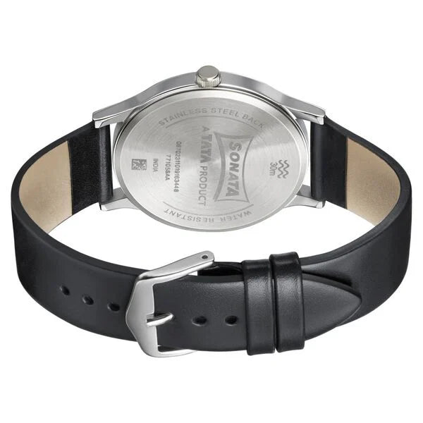 Sonata NR77105SL01W | Sonata Smart Plaid Quartz Analog White Dial Leather Strap Watch for Men