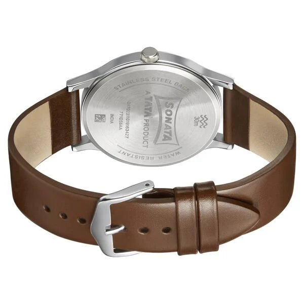 Sonata NR77105SL03W | Sonata Smart Plaid Quartz Analog Blue Dial Leather Strap Watch for Men