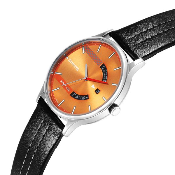 Sonata 77105SL09 | Sonata RPM Yellow Dial Leather Strap Watch for Men