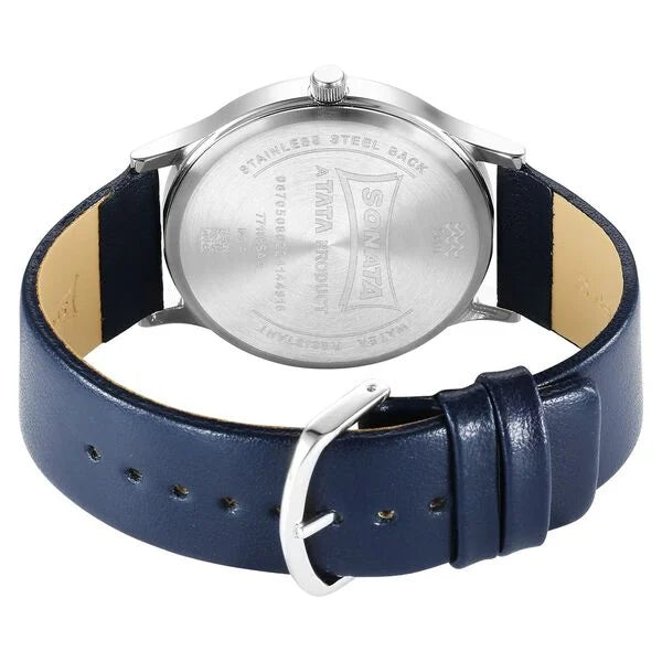 Sonata 77105SL18 | Sonata Aspire Quartz Analog Black Dial Leather Strap Watch for Men
