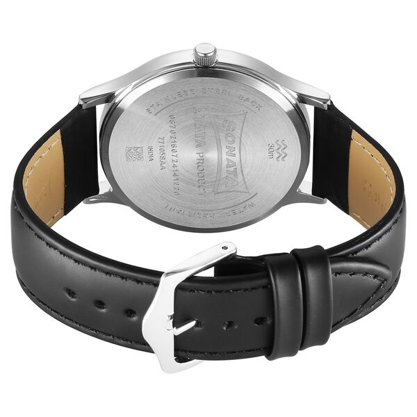 Sonata 77105SL21 | Sonata Aspire Quartz Analog Silver Dial Leather Strap Watch For Men