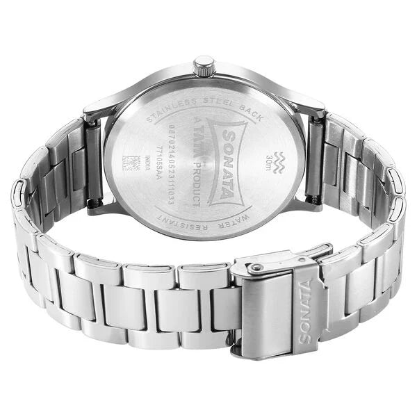 Sonata 77105SM08 | Sonata Aspire Quartz Analog Blue Dial Stainless Steel Strap Watch for Men