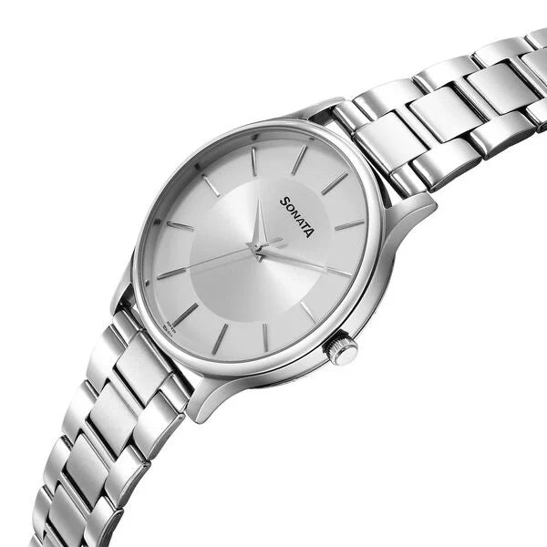 Sonata NS77105SM10W | Sonata Aspire Quartz Analog Silver Dial Stainless Steel Strap Watch for Men