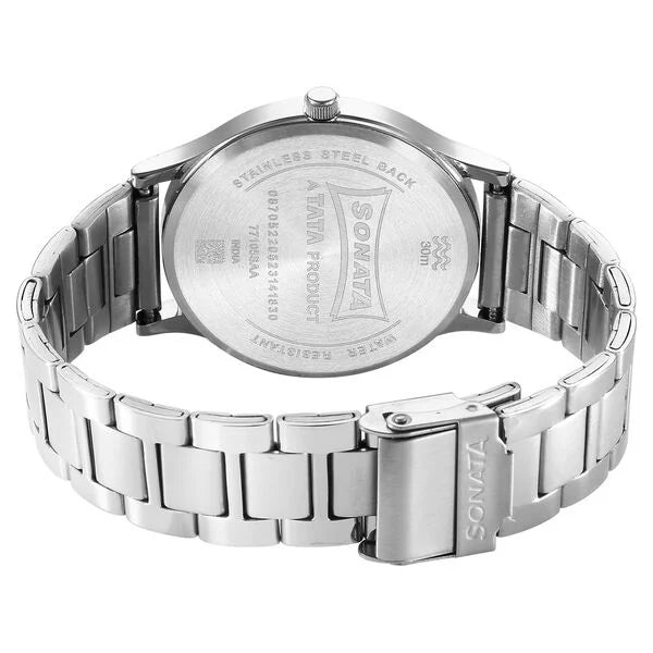 Sonata NS77105SM10W | Sonata Aspire Quartz Analog Silver Dial Stainless Steel Strap Watch for Men
