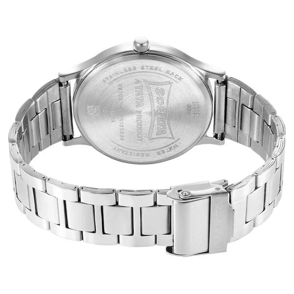 Sonata 77105SM12 | Sonata Aspire Quartz Analog White Dial Stainless Steel Strap Watch for Men