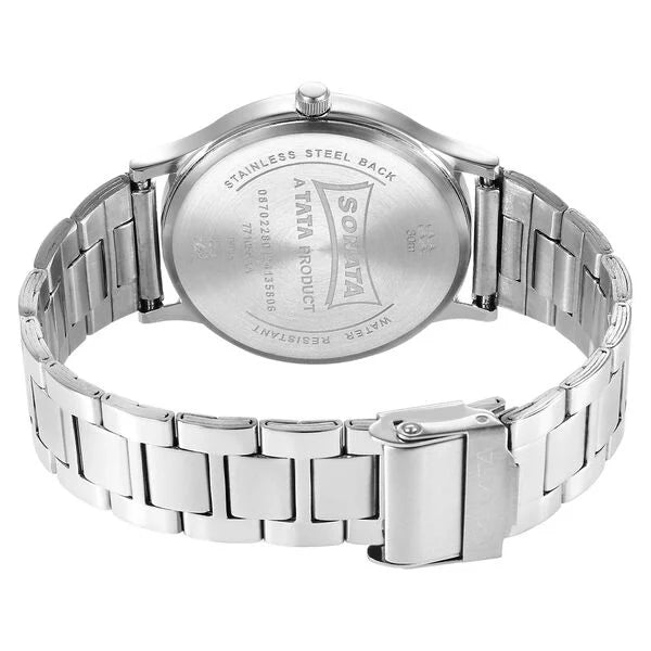 Sonata 77105SM15 | Sonata Aspire Quartz Analog Blue Dial Stainless Steel Strap Watch for Men