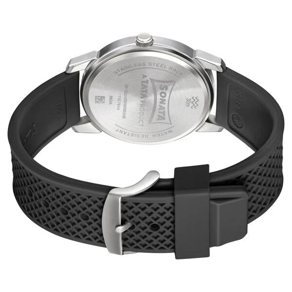 Sonata NP77107SP02W | Sonata Smart Plaid Quartz Analog Black Dial PU Strap Watch for Men