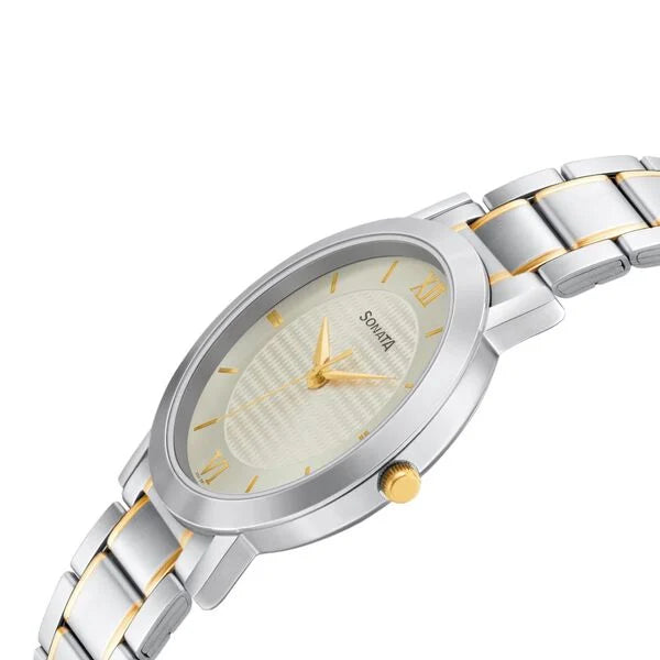 Sonata NS77108BM01W | Sonata Quartz Analog Champagne Dial Stainless Steel Strap Watch for Men
