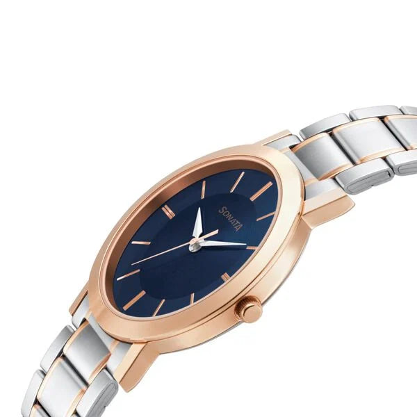 Sonata NR77108KM02W | Sonata Quartz Analog Blue Dial Stainless Steel Strap Watch for Men