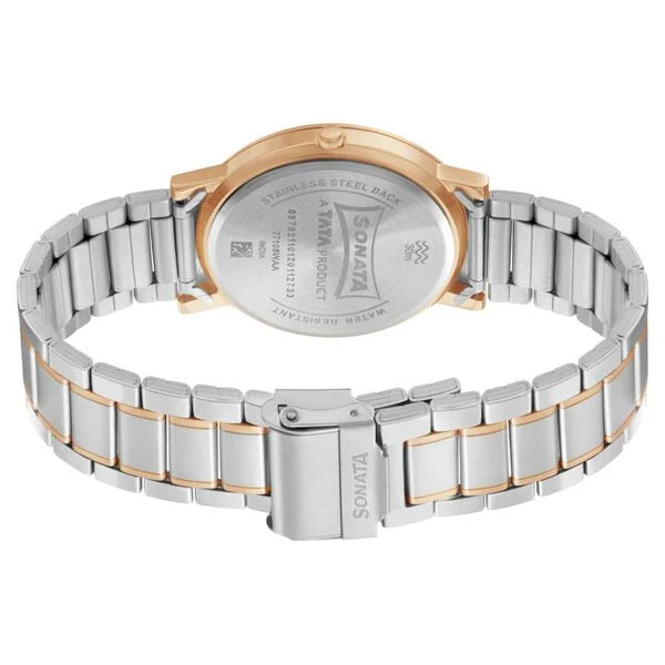 Sonata NR77108KM02W | Sonata Quartz Analog Blue Dial Stainless Steel Strap Watch for Men