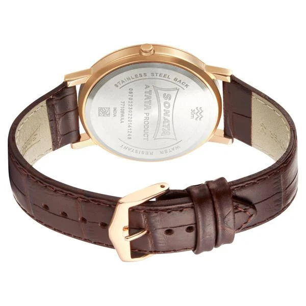 Sonata NR77108WL01W | Sonata Quartz Analog Green Dial Leather Strap Watch for Men