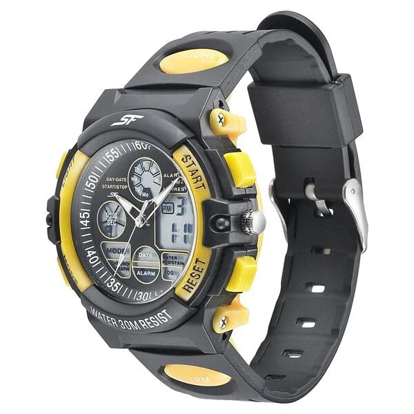Sonata NS77116PP01W | SF Quartz Analog Digital Black Dial PU Strap Watch for Men
