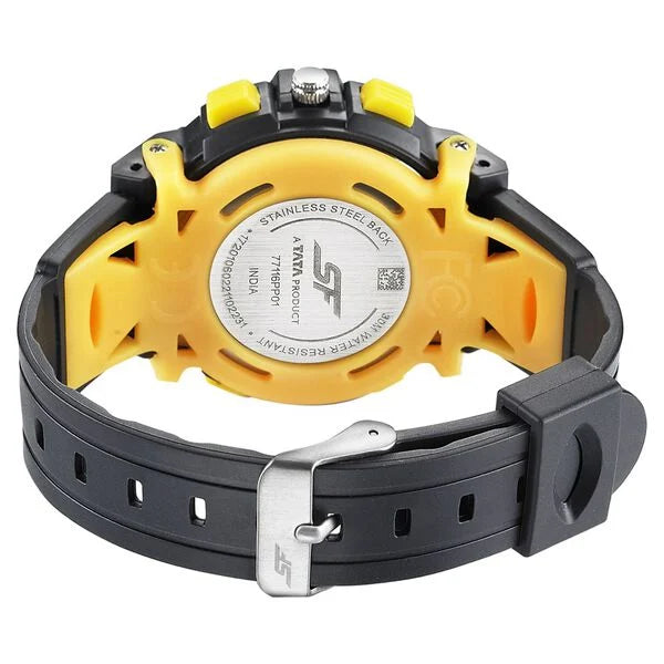 Sonata NS77116PP01W | SF Quartz Analog Digital Black Dial PU Strap Watch for Men