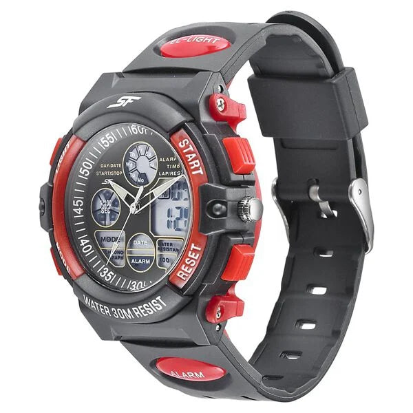 Sonata NS77116PP03W | SF Quartz Analog Digital Black Dial PU Strap Watch for Men