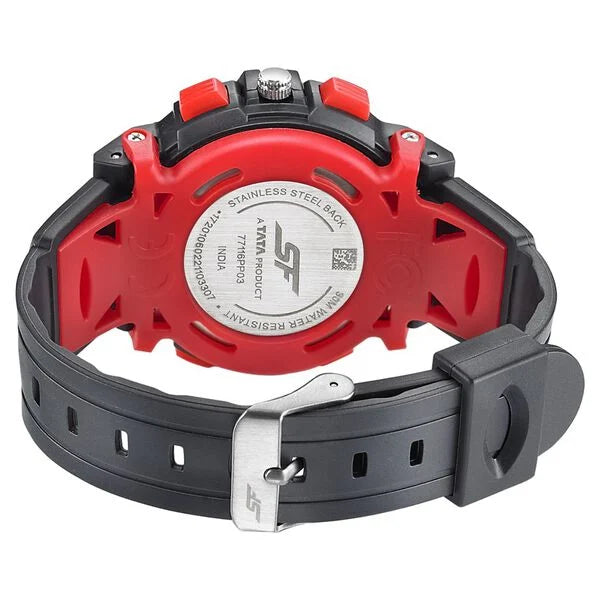 Sonata NS77116PP03W | SF Quartz Analog Digital Black Dial PU Strap Watch for Men