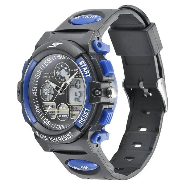 Sonata NS77116PP04W | SF Quartz Analog Digital Black Dial PU Strap Watch for Men
