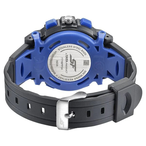 Sonata NR77116PP04W | SF Quartz Analog Digital Black Dial PU Strap Watch for Men