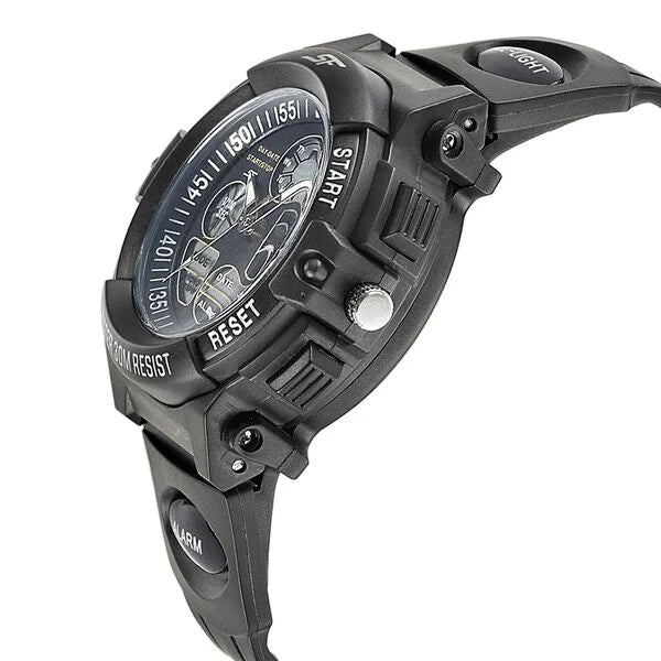 Sonata NS77116PP05 | SF Hustler Quartz Digital Analog Digital Black Dial Black PU Strap Watch For Men