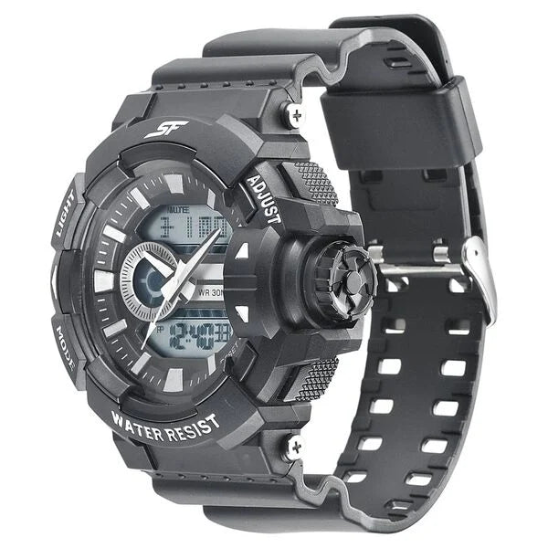 Sonata NS77118PP01 | SF Quartz Analog Digital Black Dial PU Strap Watch for Men