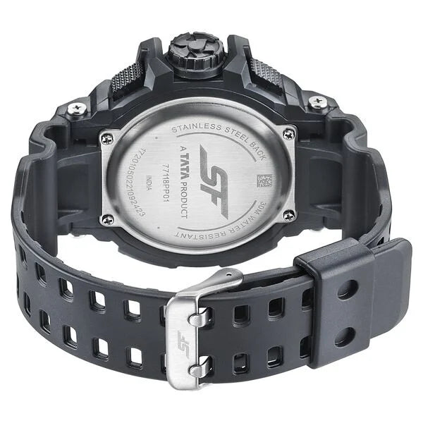 Sonata NS77118PP01 | SF Quartz Analog Digital Black Dial PU Strap Watch for Men