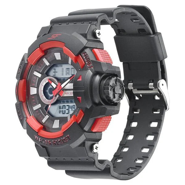 Sonata NS77118PP02W | SF Quartz Analog Digital Black Dial PU Strap Watch for Men