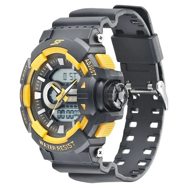 Sonata NS77118PP03 | SF Quartz Analog Digital Black Dial PU Strap Watch for Men