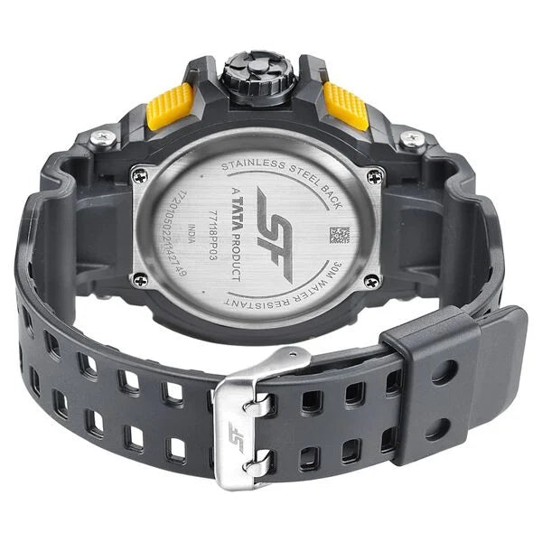 Sonata NS77118PP03 | SF Quartz Analog Digital Black Dial PU Strap Watch for Men