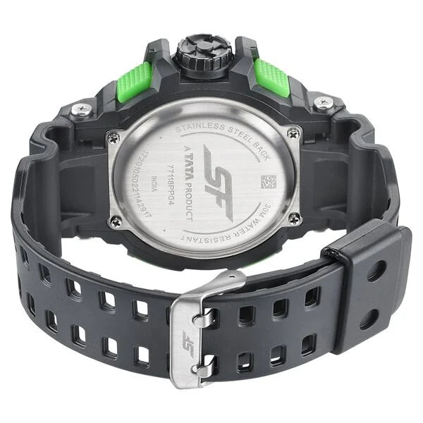 Sonata NS77118PP04 | SF Quartz Analog Digital Black Dial PU Strap Watch for Men