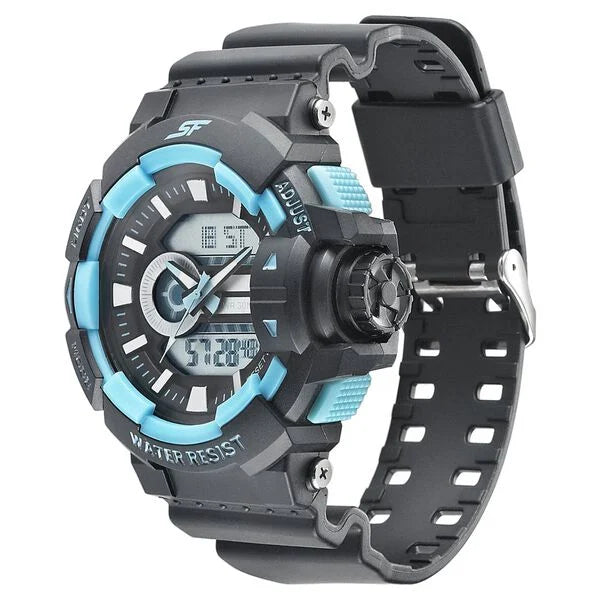 Sonata NS77118PP05W |  SF Quartz Analog Digital Black Dial PU Strap Watch for Men