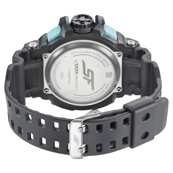Sonata NS77118PP05W |  SF Quartz Analog Digital Black Dial PU Strap Watch for Men
