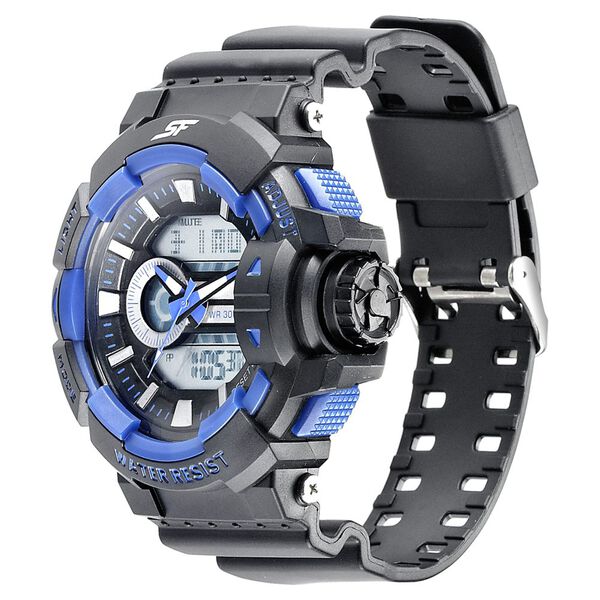 Sonata NS77118PP06W | SF Quartz Analog Digital Black Dial PU Strap Watch for Men