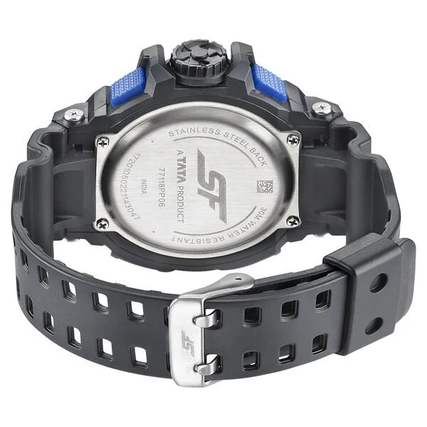 Sonata NS77118PP06W | SF Quartz Analog Digital Black Dial PU Strap Watch for Men