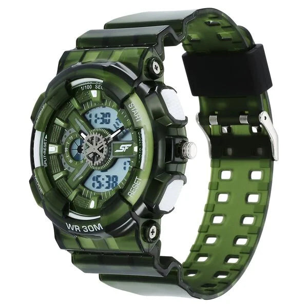Sonata 77137PP08 | Sonata SF Spectra Quartz Digital Green Dial Translucent Green Polyether Strap Watch For Men