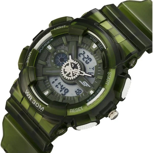 Sonata 77137PP08 | Sonata SF Spectra Quartz Digital Green Dial Translucent Green Polyether Strap Watch For Men