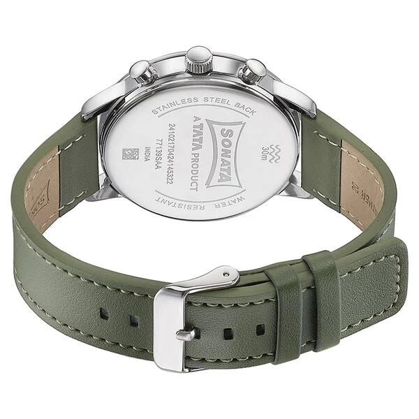 Sonata 77139SL02 | Sonata Quartz Multifunction Green Dial Green Leather Strap Watch For Men