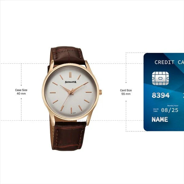 Sonata 77140WL01 | Sonata Eternia Quartz Analog White Dial Leather Strap Watch For Men