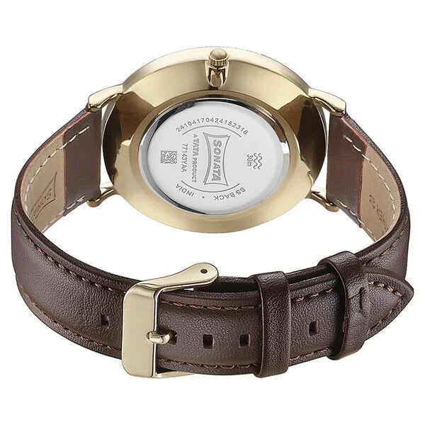 Sonata 77143YL01 | Sonata Quartz Analog White Dial Brown Leather Strap Watch For Men