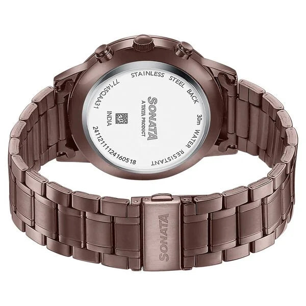 Sonata 77145QM01 | Sonata Wedding Edit Quartz Multifunction Black Dial Stainless Steel Strap Watch For Men