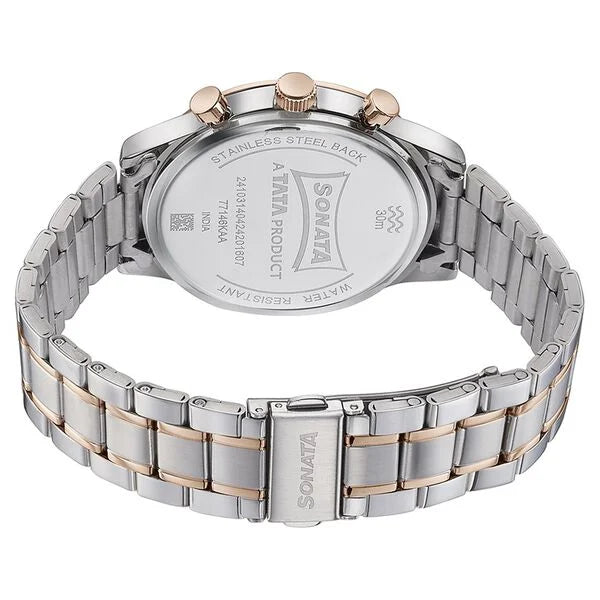 Sonata 77146KM01 | Sonata Quartz Multifunction Pink Dial Two Toned Stainless Steel Strap Watch For Men