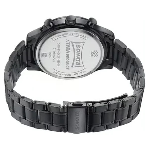 Sonata 77146NM01 | Sonata Wedding Edit Quartz Multifunction Black Dial Stainless Steel Strap Watch For Men
