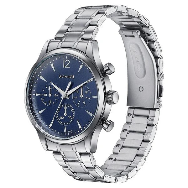 Sonata 77146SM02 | Sonata Wedding Edit Quartz Multifunction Blue Dial Stainless Steel Strap Watch For Men