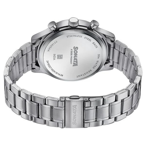 Sonata 77146SM02 | Sonata Wedding Edit Quartz Multifunction Blue Dial Stainless Steel Strap Watch For Men