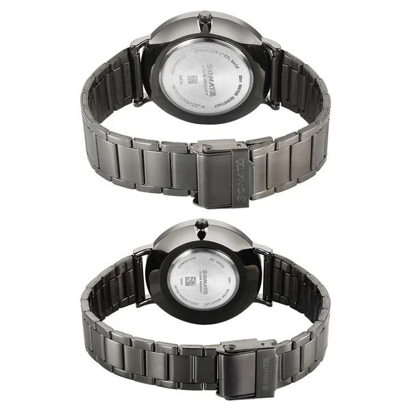Sonata 7715087073QM01 | Sonata Soulmate Quartz Analog Grey Dial Grey Stainless Steel Strap Watch For Couple
