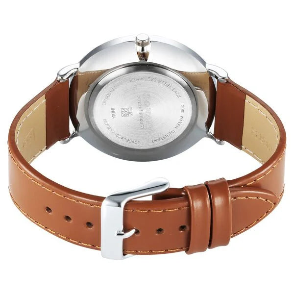 Sonata 77150SL03 | Sonata Ascent Quartz Analog Off White Dial Leather Strap Watch For Men