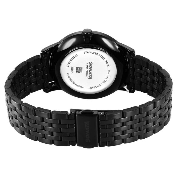 Sonata 77153NM01 | Sonata Wedding Quartz Analog Black Dial Stainless Steel Strap Watch For Men